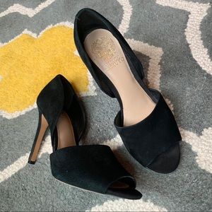 Vince Camino black suede peep toe pumps